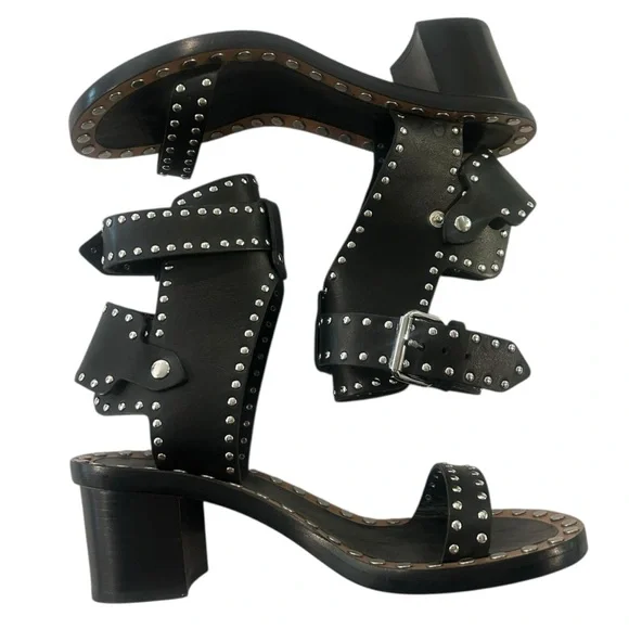 Isabel Marant Jaeryn Leather Studded Ankle Buckle 2" Block Heel w/box - Picture 4 of 6